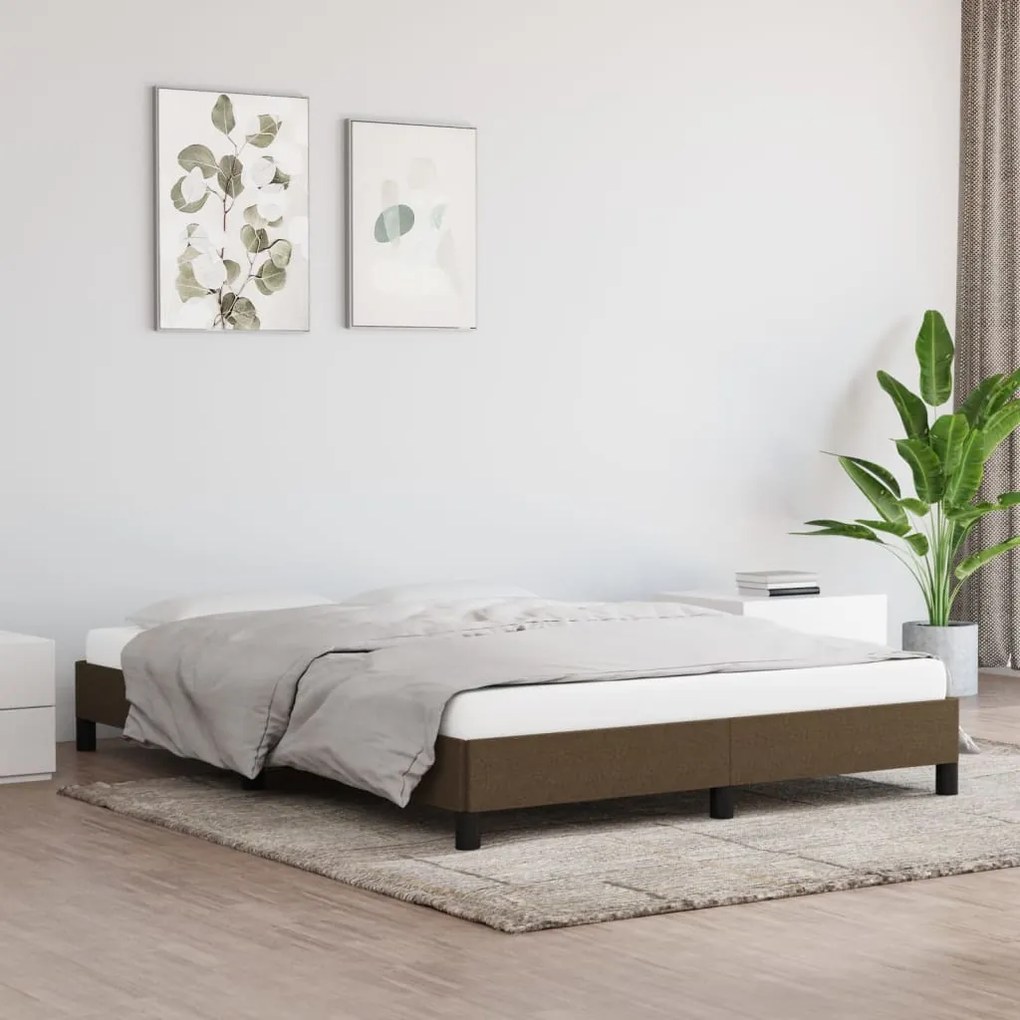 Estrutura de cama 140x190 cm tecido castanho-escuro