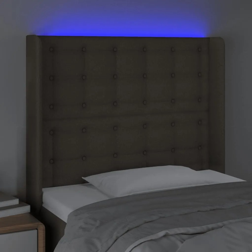 Cabeceira cama c/ LED tecido 83x16x118/128 cm cinza-acastanhado