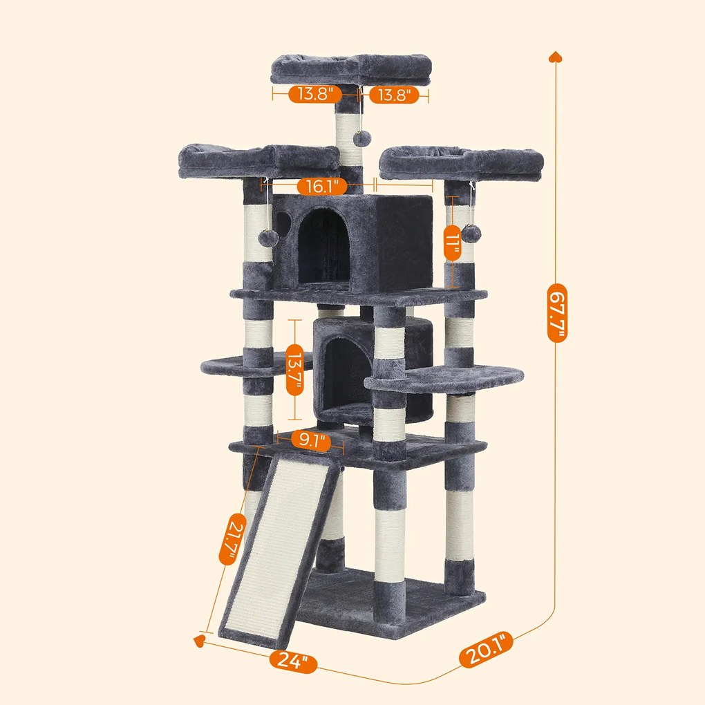 Arranhador para gatos grande 60 x 55 x 172 cm Cinzento fumado