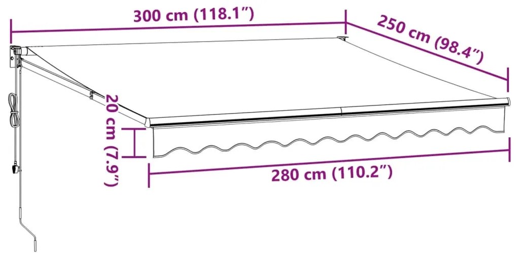 Toldo retrátil automático 300x250 cm bordô