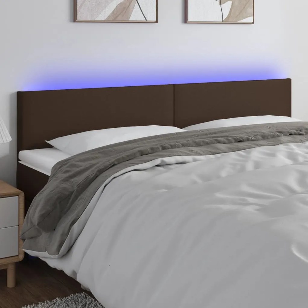vidaXL Cabeceira cama c/ LED 200x5x78/88cm couro artificial castanho