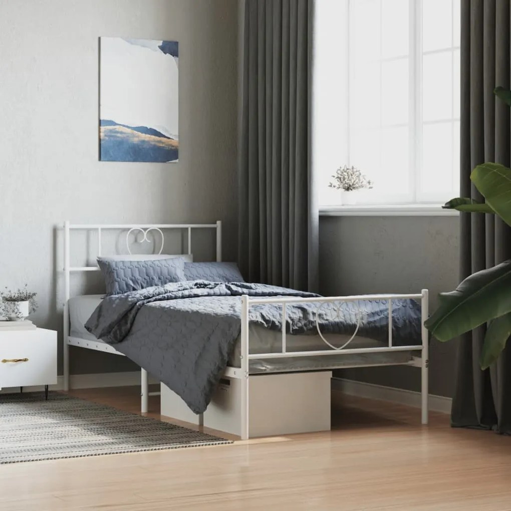 Estrutura de cama com cabeceira e pés 75x190 cm metal branco