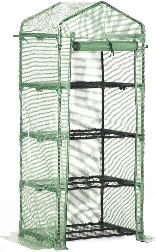 Outsunny Estufa de Jardim com 4 Prateleiras e Cobertura de PE Estufa de Aço para Cultivo de Plantas Flores 70x50x160cm Verde