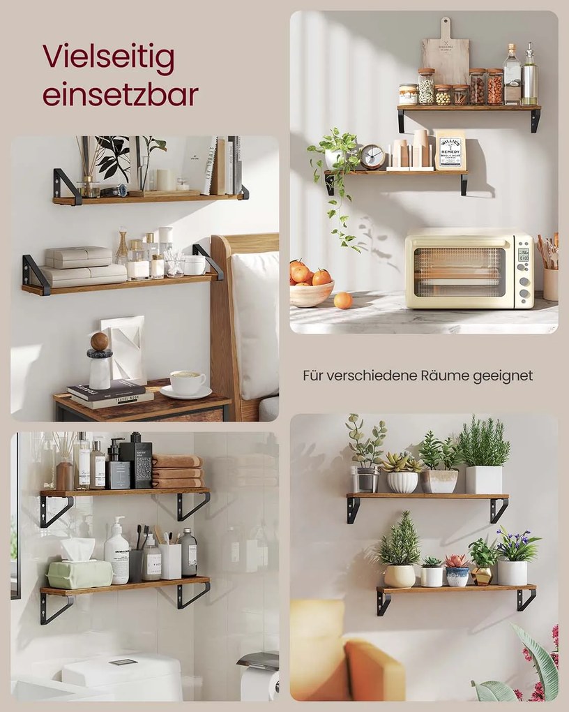 Conjunto de 2 prateleiras de parede 12,7 x 60 x 11,2 cm Castanho vintage + Preto