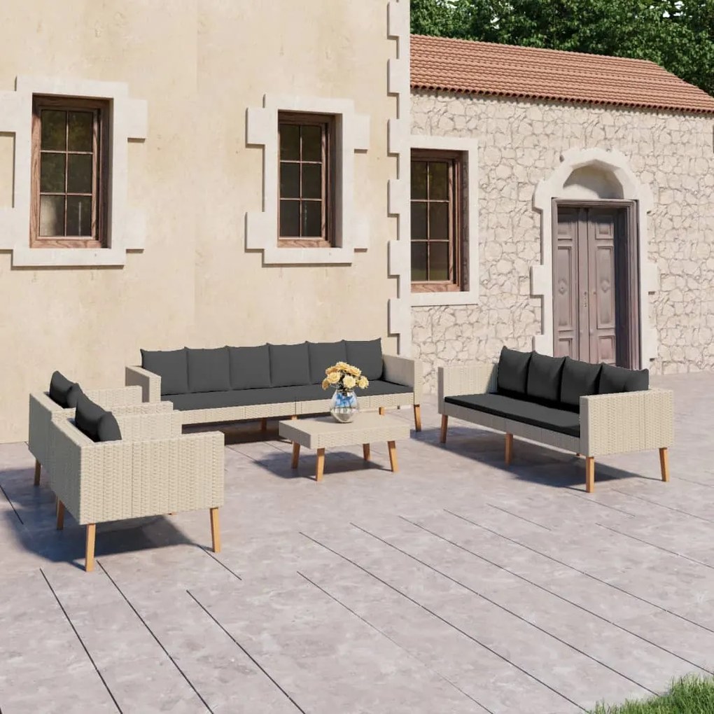 vidaXL 5 pcs conjunto lounge de jardim c/ almofadões vime PE bege