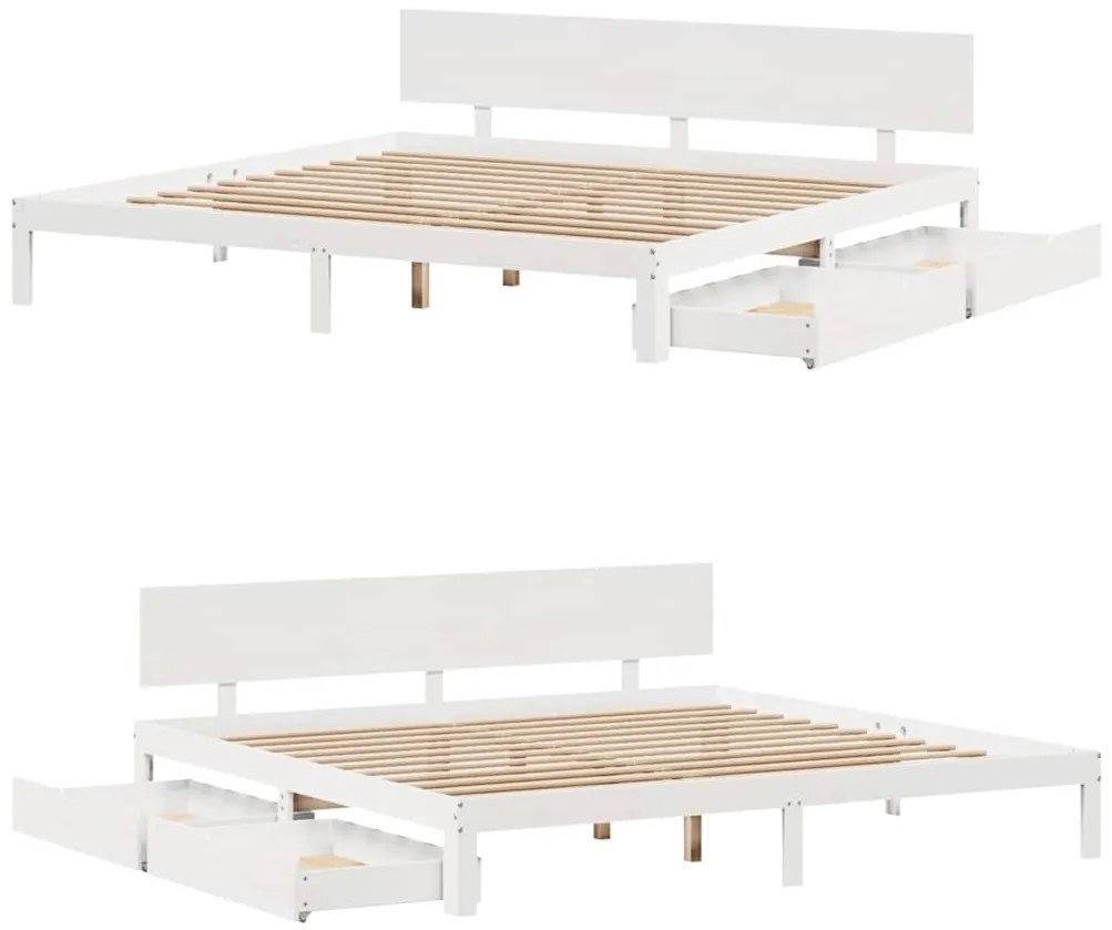 Estrutura de cama c/ gavetas 180x200 cm pinho maciça branco