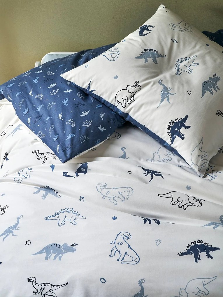 Conjunto capa de edredon + fronha de almofada para criança, Hello Dinos, Basics branco claro estampado