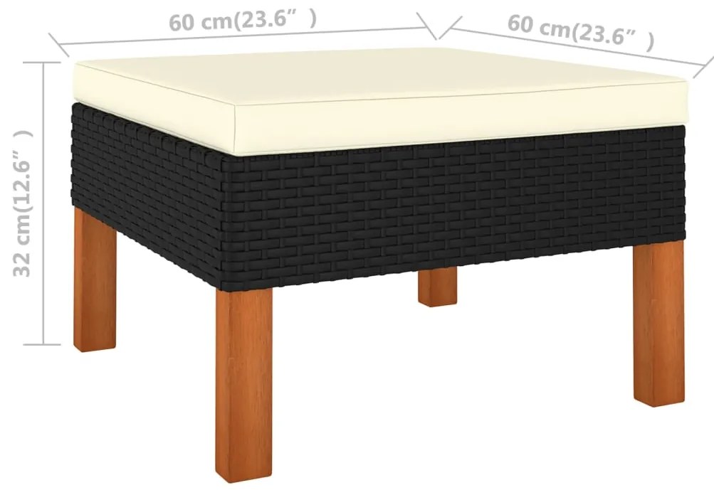 7 pcs conj. lounge jardim vime PE e madeira de eucalipto preto