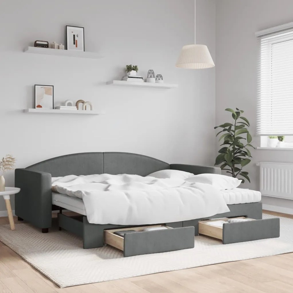 vidaXL Sofá-cama c/ gavetão e gavetas 90x190 cm tecido cinzento-escuro