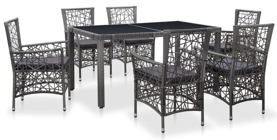7 pcs conjunto de jantar para exterior vime PE cinzento