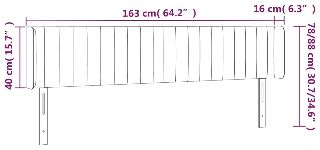 Cabeceira cama c/ luzes LED veludo 163x16x78/88cm cinza-escuro