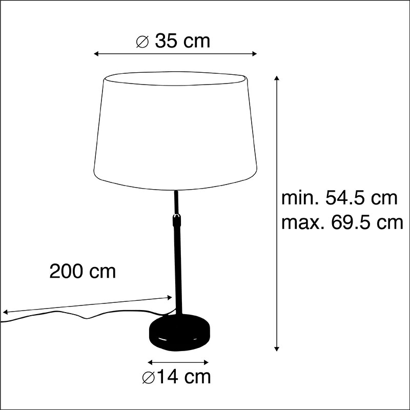 Candeeiro de mesa preto com sombra de linho branco 35 cm ajustável - Parte Moderno