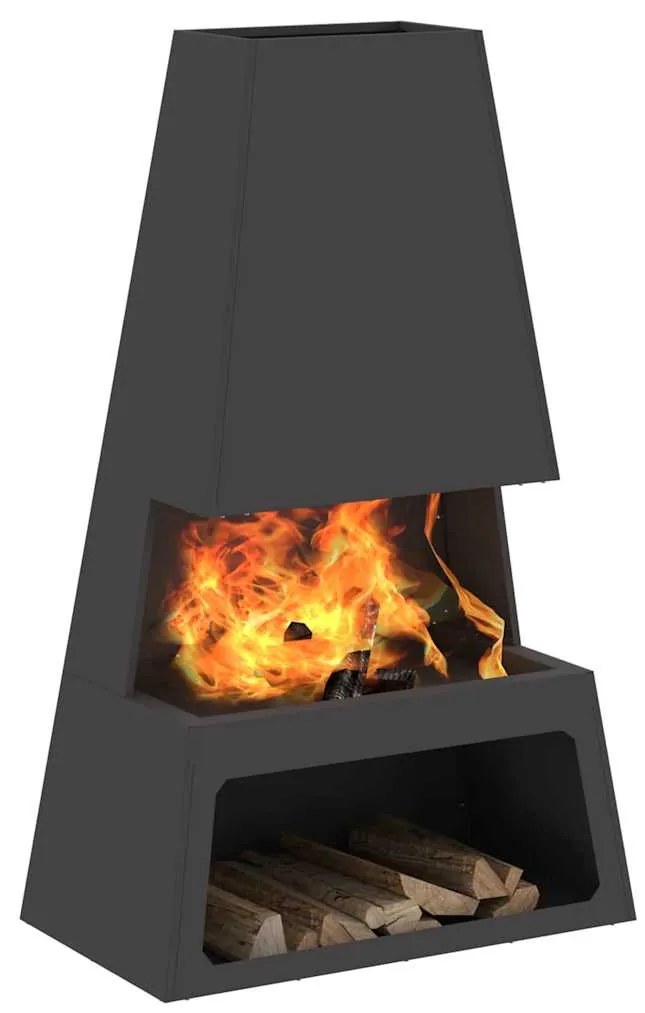 Fogueira vidaXL com armazenamento de lenha Preto 60x35x100 cm Aço
