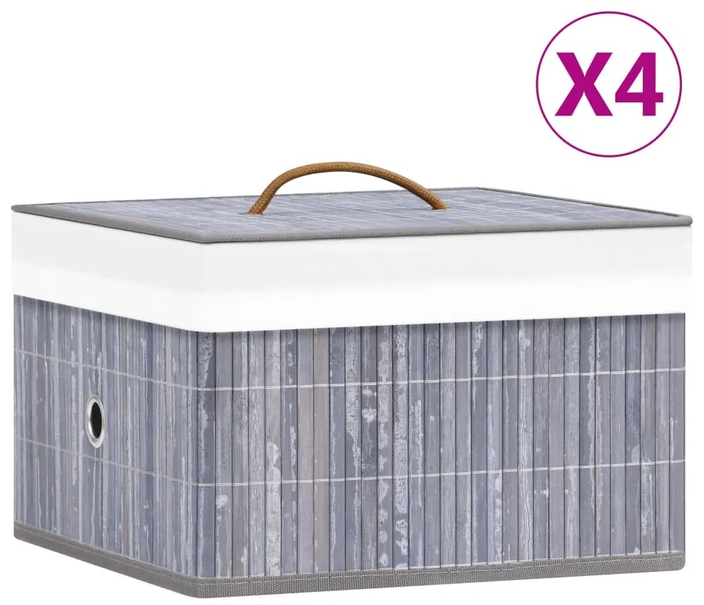 320767 vidaXL Caixas de arrumação 4 pcs bambu cinzento