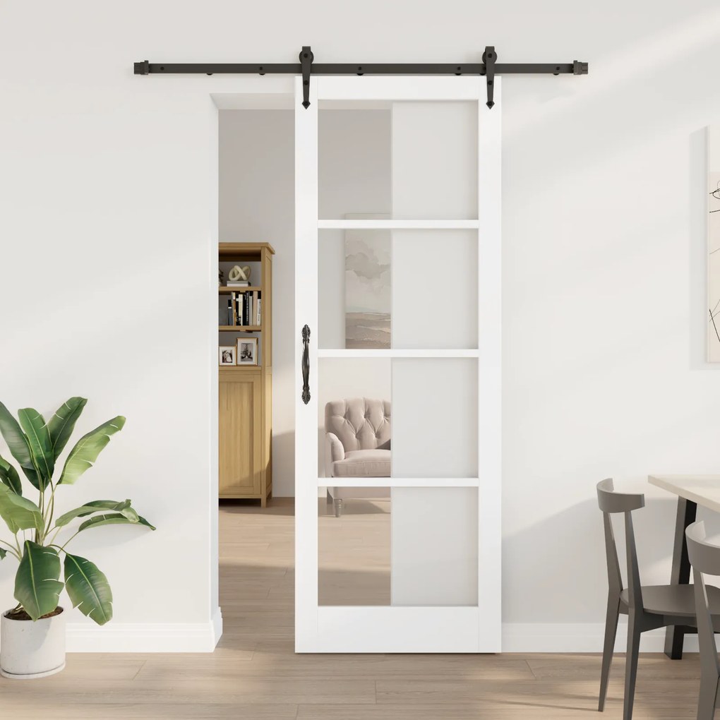 Porta Deslizante vidaXL com Conjunto de Ferragens Brancas 83x232 cm Ma
