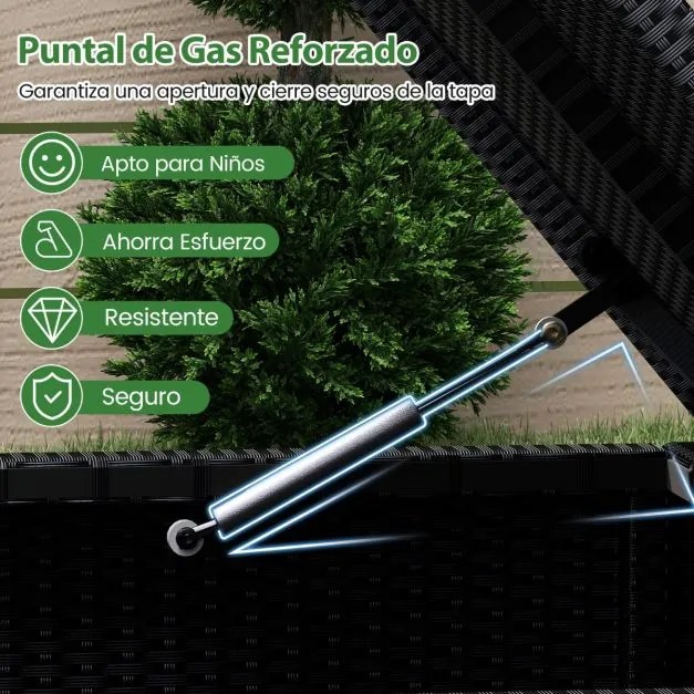 Caixa de armazenamento exterior de rattan com sapateira 95 x 60 x 58 cm com Forro protetor impermeável para Almofadas, terraço Varanda Preto