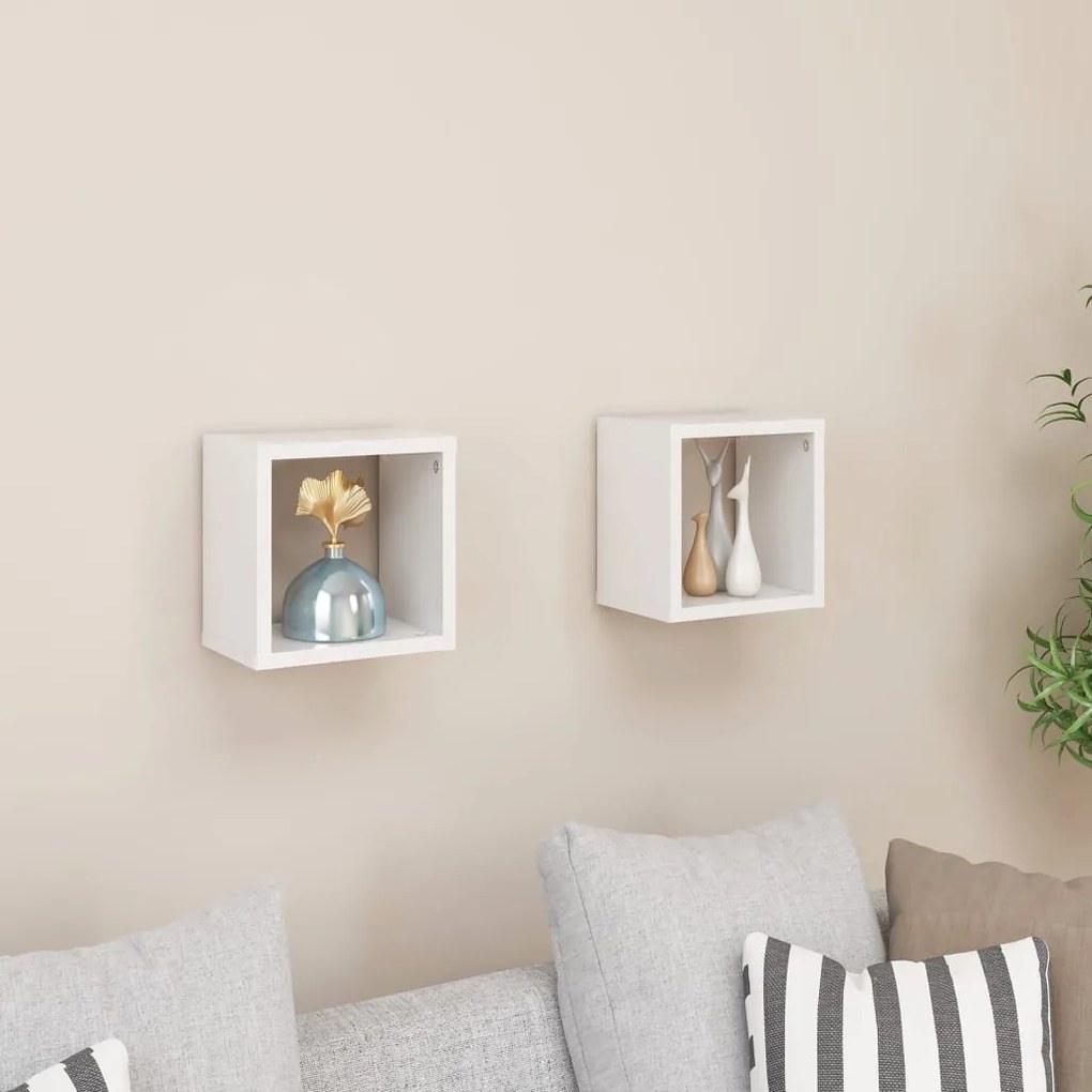 vidaXL Prateleiras parede forma de cubo 2pcs 22x15x22 cm branco brilh.
