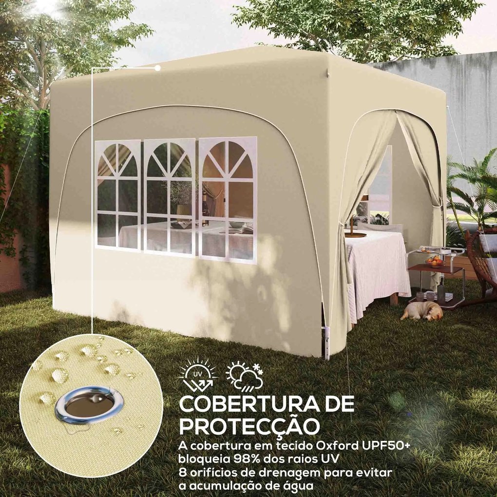 Tenda Dobrável Tenda 3x3 m com Painéis Laterais UPF50+ Tenda de Jardim