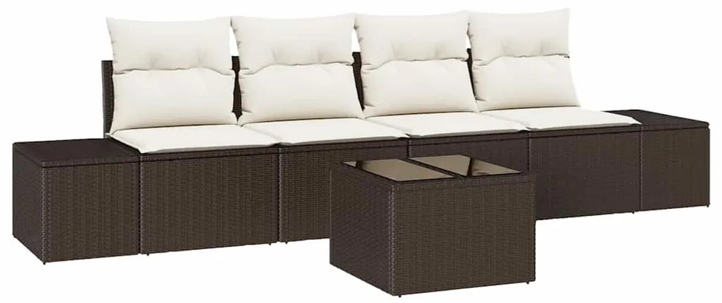 Conjunto de Sofá de Jardim de 5 Peças com Almofadas em Rattan Poliéste