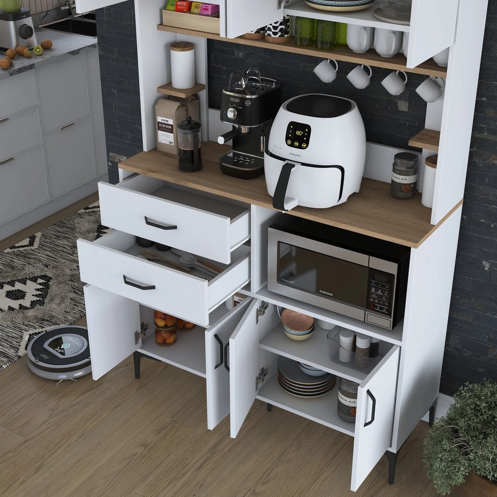 Armário Alto de Cozinha "Stella" - Nogueira e Branco - Design Moderno
