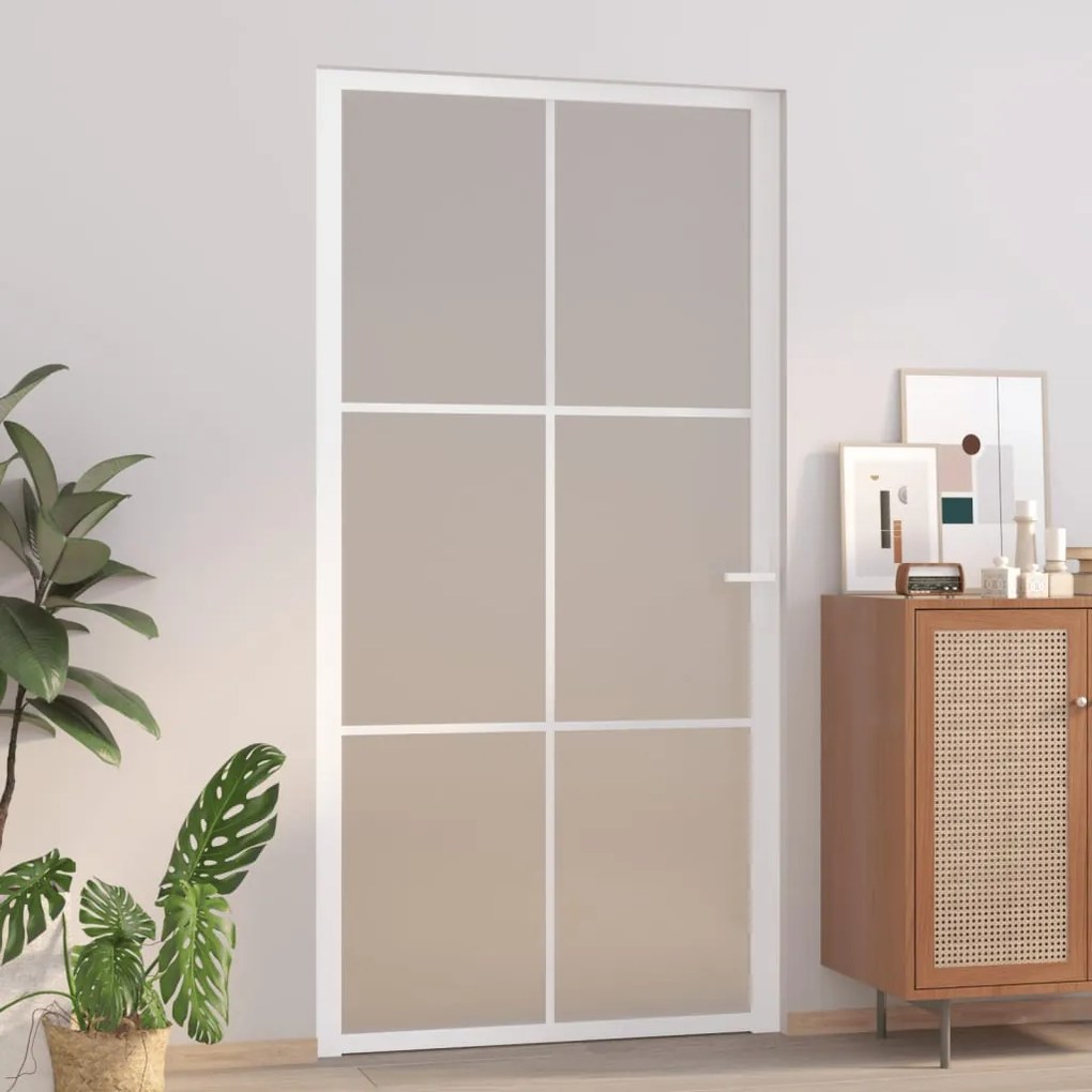 vidaXL Porta de interior 102,5x201,5 cm vidro fosco e alumínio branco