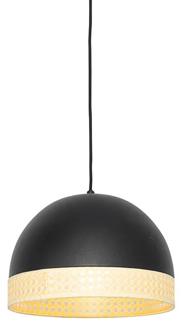 Candeeiro de suspensão oriental preto com rotang 30 cm - Magna Rotan