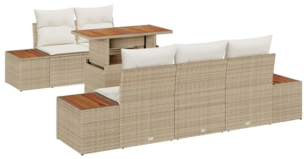 Conjunto de Jantar de 6 Peças da com Almofadas Bege Rattan Acácia