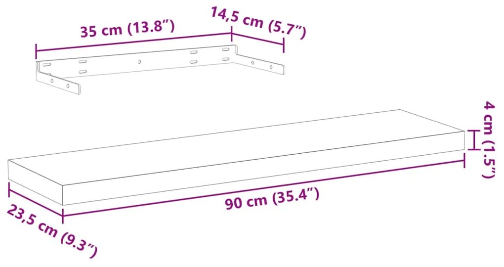 Prateleiras flutuantes 2 pcs 90x23,5x4 cm derivados de madeira