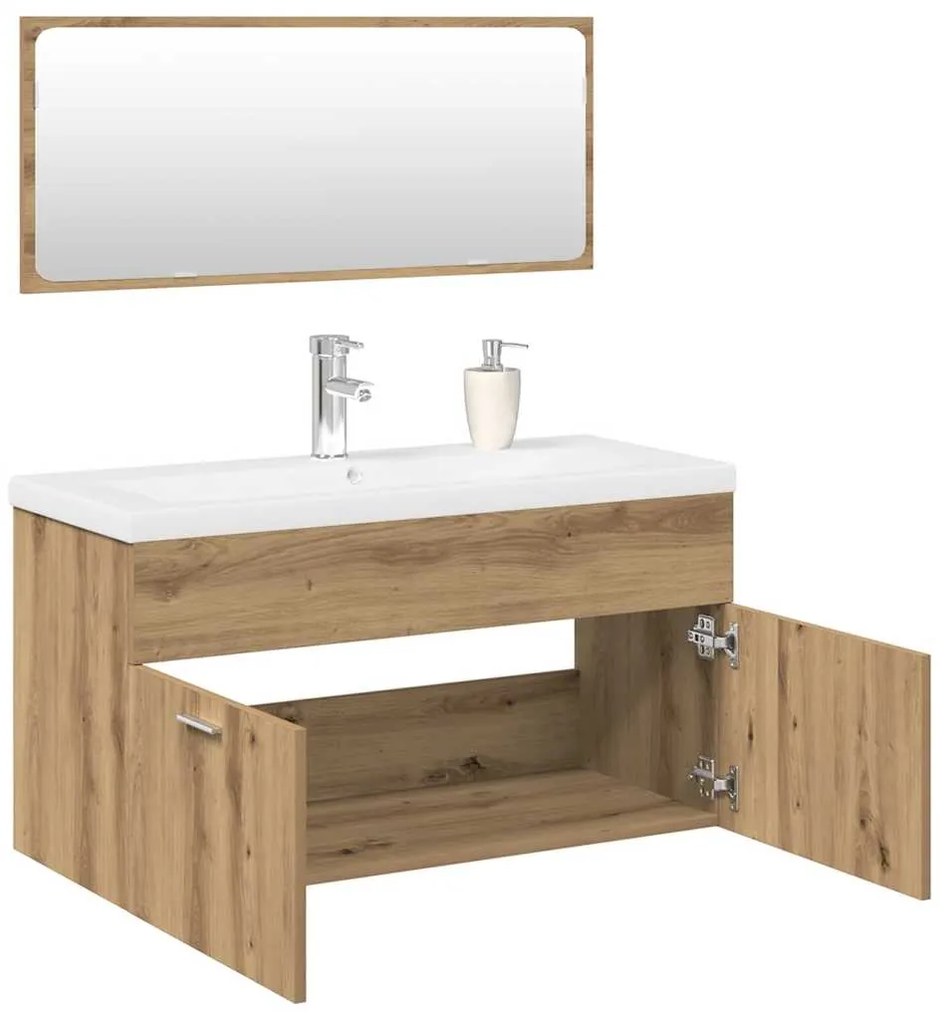 3 pcs móveis de casa de banho deriv. madeira carvalho artisiano