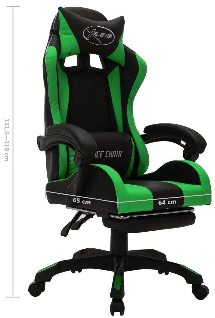 Cadeira estilo corrida luzes LED RGB couro artif. verde/preto