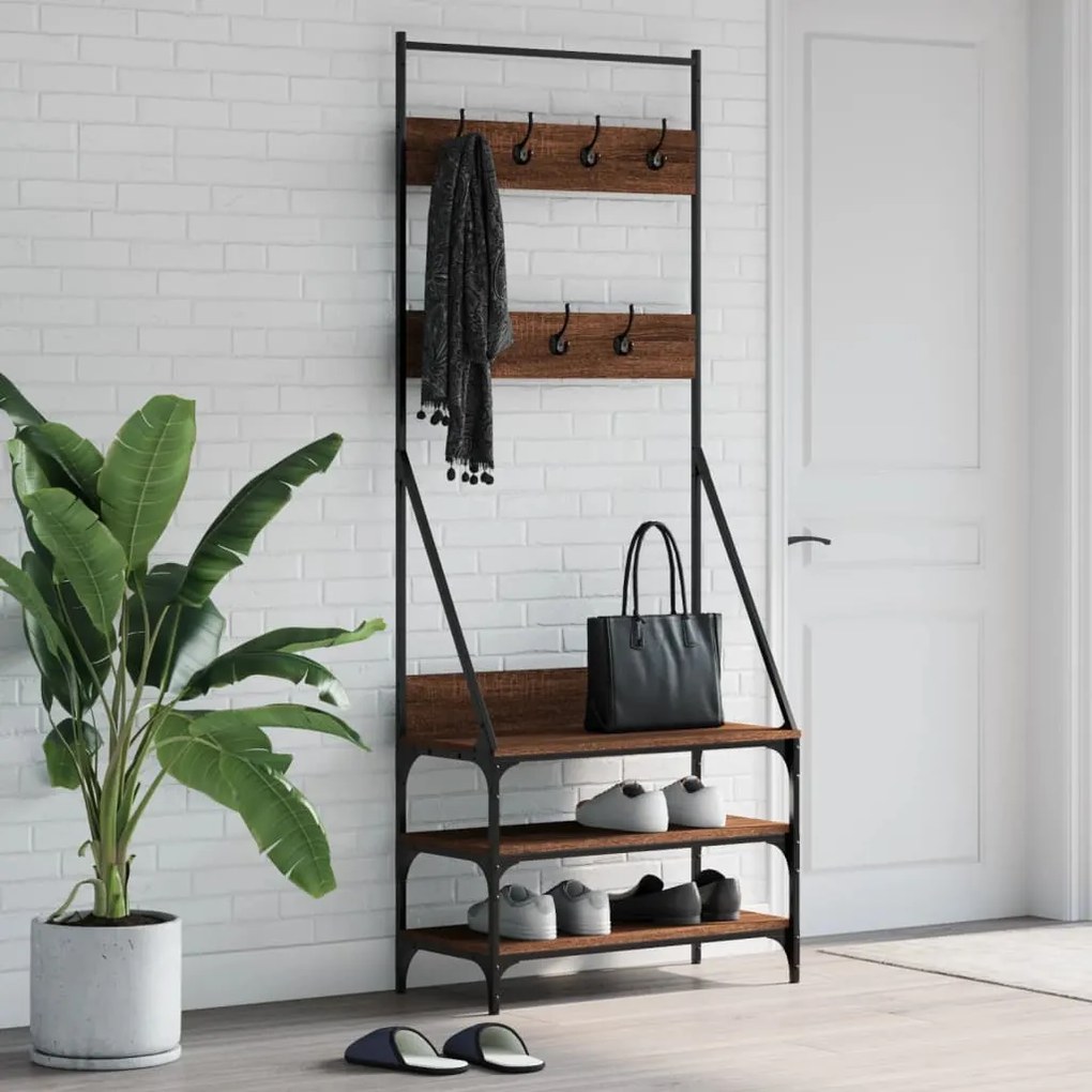 vidaXL Bengaleiro c/ arrumação calçado 72x34x184 cm carvalho castanho