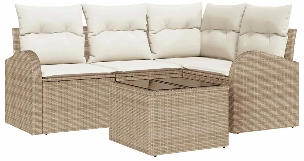 Conjunto de Sofá de Jardim 5 Peças com Almofadas Castanhas Vime Polipr