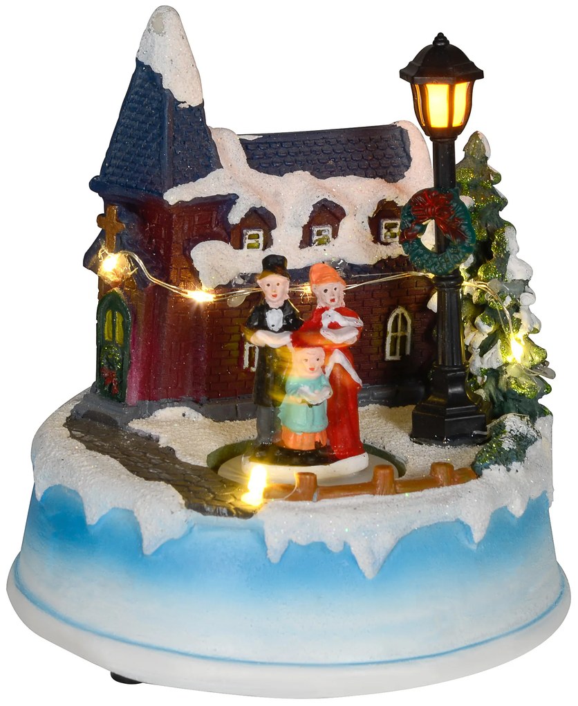 HOMCOM Aldeia de Natal com Luzes LED Cena de Natal com Coro Giratório Música para Decoração de Natal 13x13x15 cm Multicor