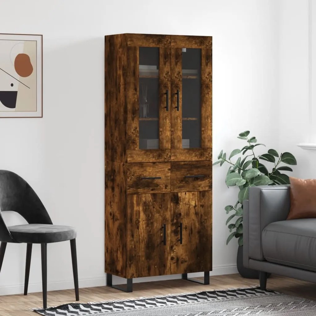 3198558 vidaXL Armário alto 69,5x34x180 cm madeira processada carvalho fumado