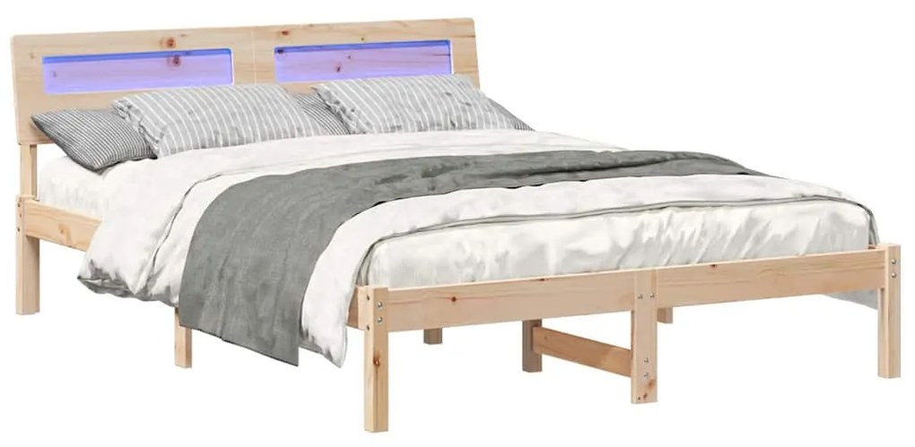 Estrutura da Cama com luzes de tira LED com cabeceira Castanho 120 x 2