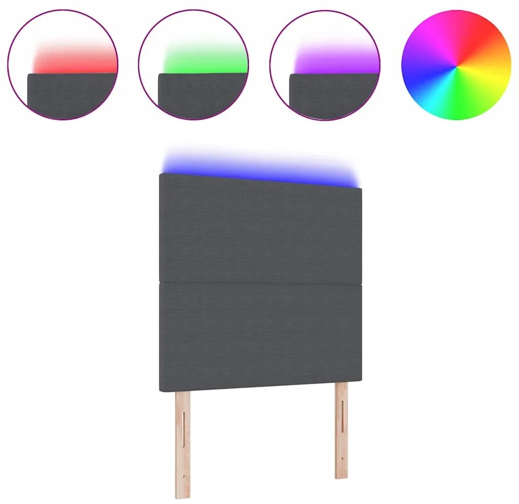 Cabeceira LED vidaXL Cinza Escuro 100 cm em Tecido Corduroy