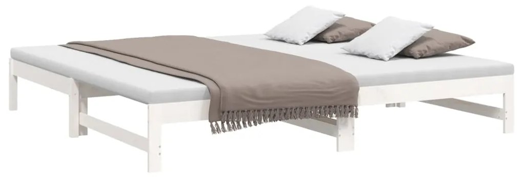 Sofá-cama de puxar 2x(100x200) cm madeira pinho maciça branco