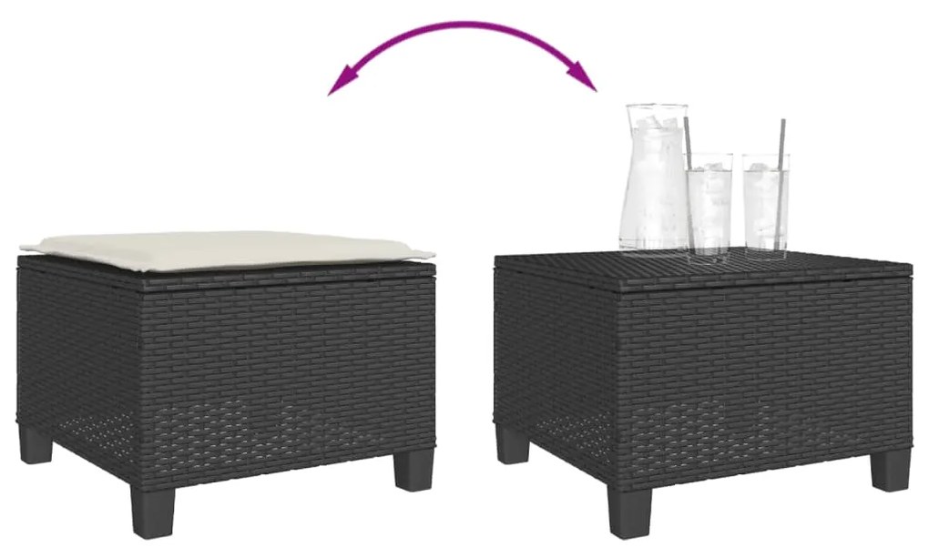 3 pcs conjunto de bistrô com almofadões vime PE preto