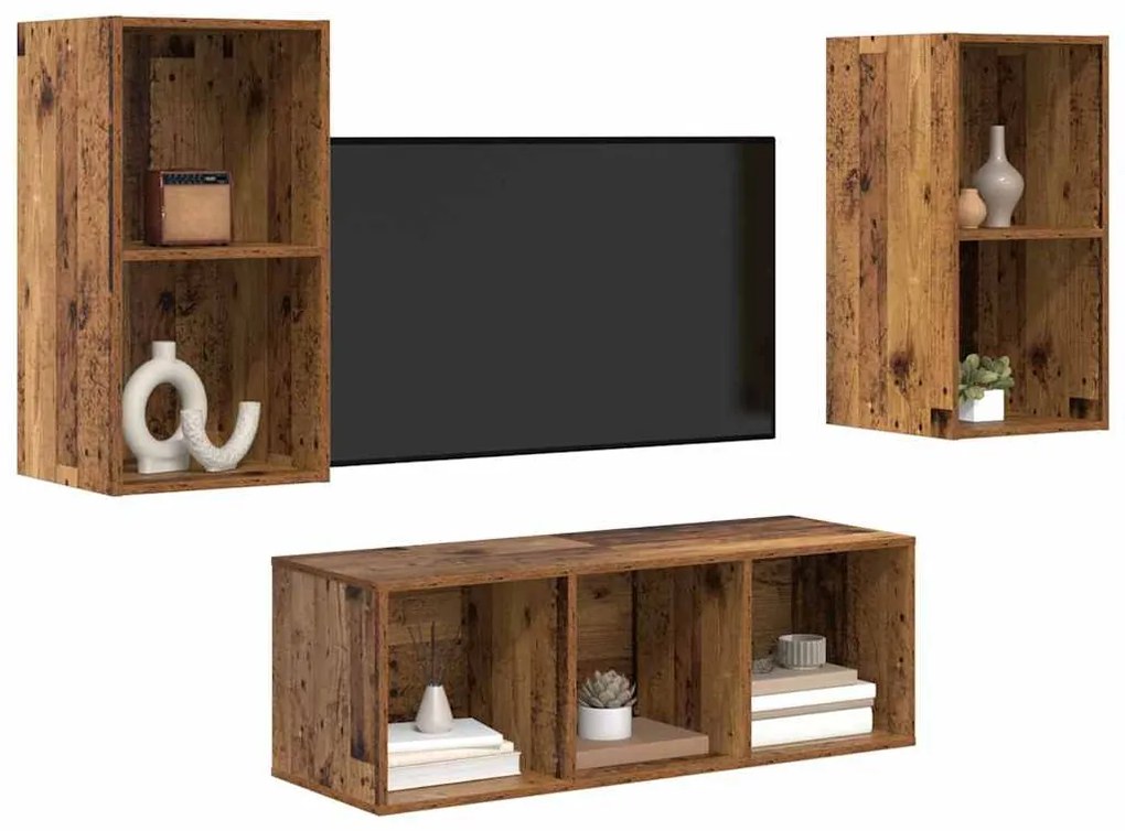 Conjunto de Estantes para TV 3 pcs Madeira antiga