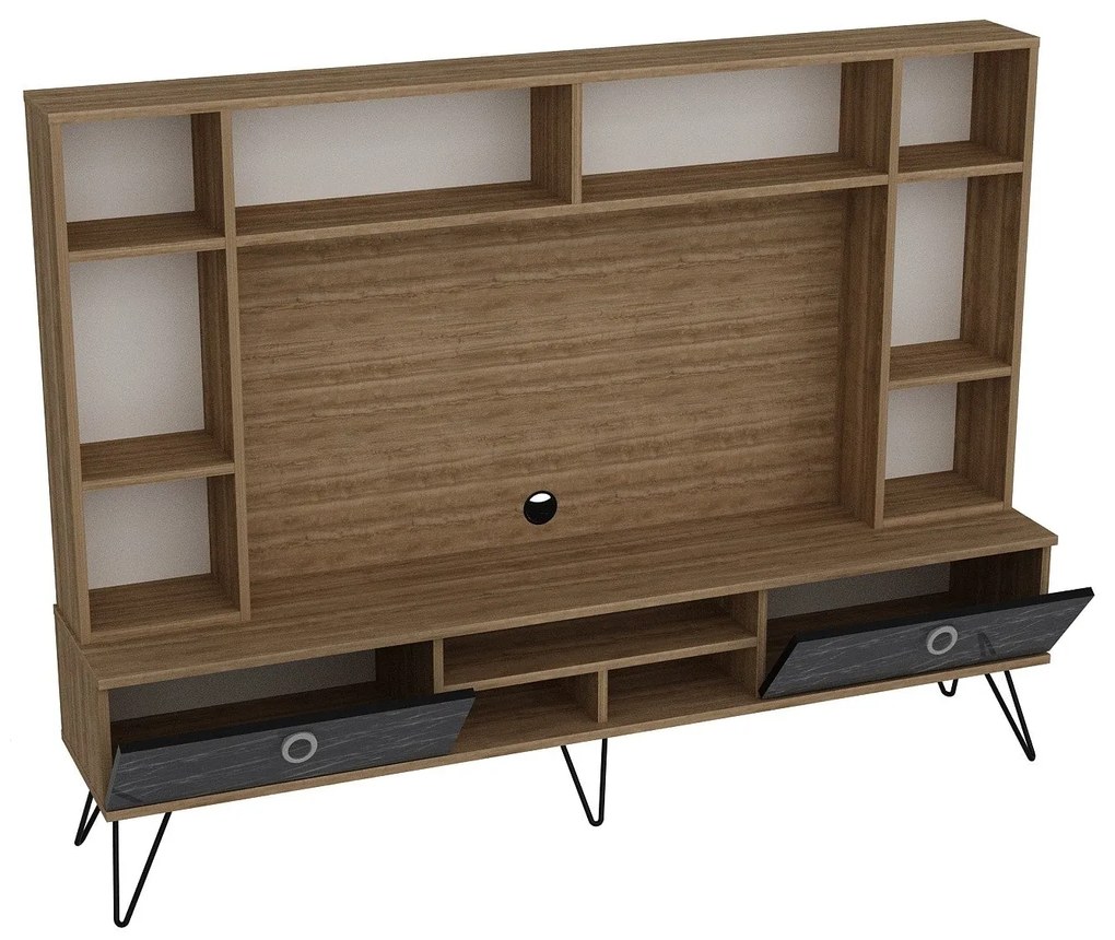 Móvel TV Lorenz – Nogueira e Preto – 180x135,7x35,2 cm