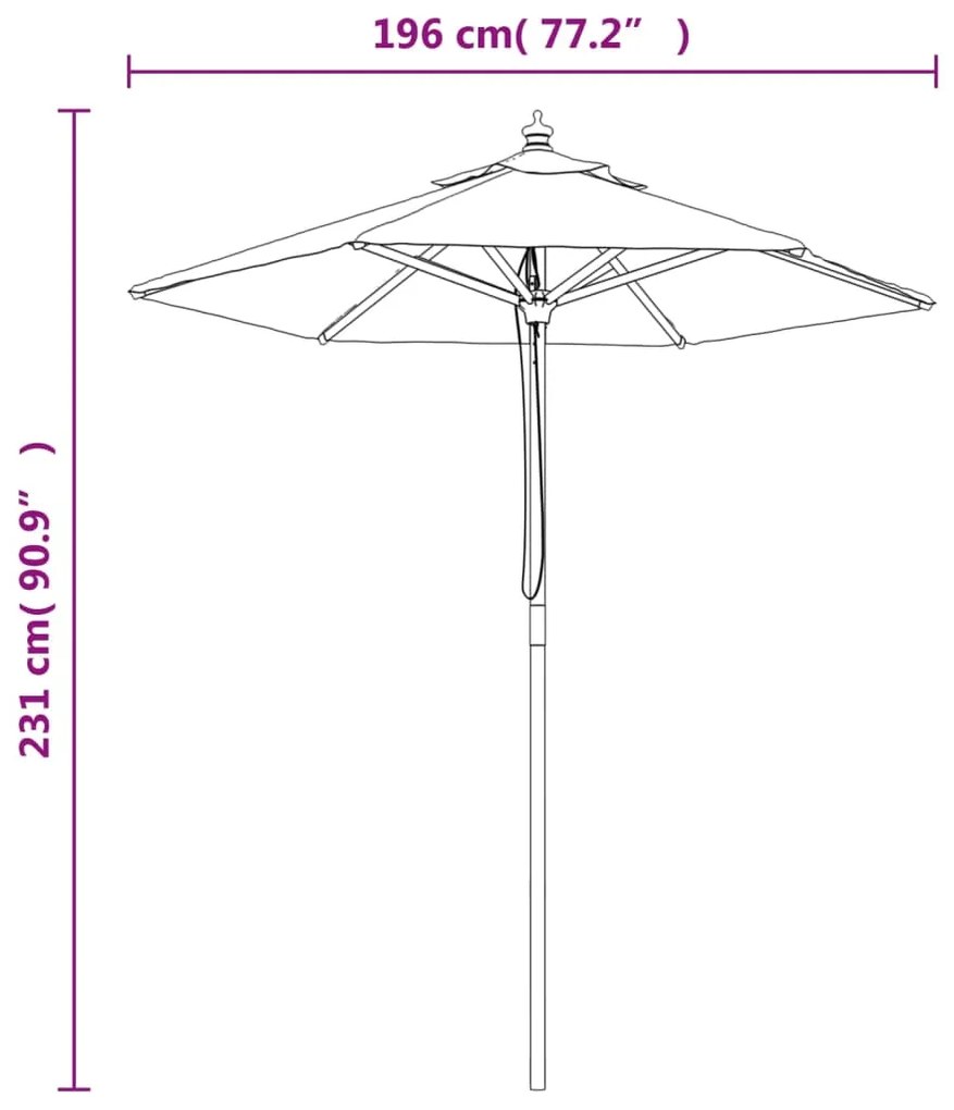 Guarda-sol de jardim com poste de madeira 196x231 cm azul-ciano