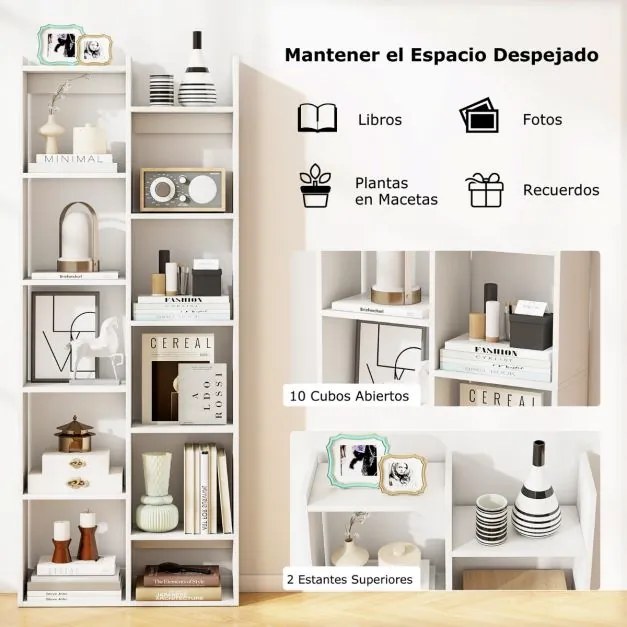 Estante de 12 níveis moderna e organizadora, para livros, para escritório em casa, 65 x 20 x 162 cm Branca