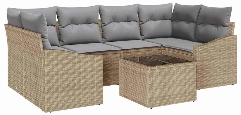 Conjunto de Sofá de Jardim de 7 Peças com Almofadas Bege Rattan Poliés
