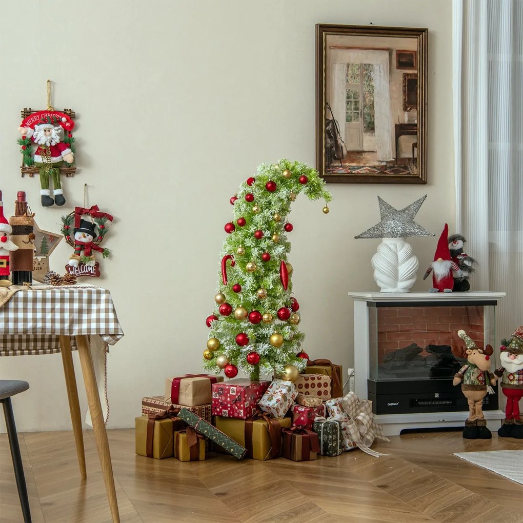 Árvore de Natal artificial pré-iluminada de 180 cm com ponta flexível, 290 galhos, 120 LEDs brancos quentes, 8 modos, formato fino e curvo de lápis