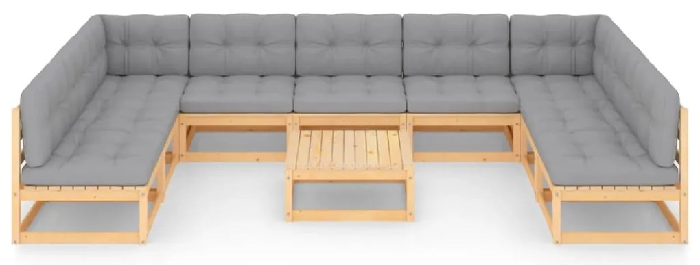 10 pcs conjunto lounge de jardim c/ almofadões pinho maciço