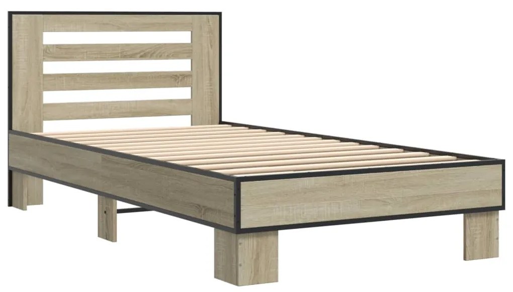 Estrutura de cama derivados de madeira e metal carvalho sonoma
