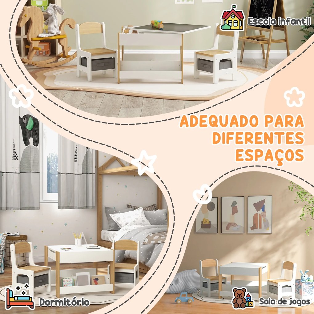 Conjunto de Mesa e 2 Cadeiras Infantis Mesa com Cadeiras para Crianças