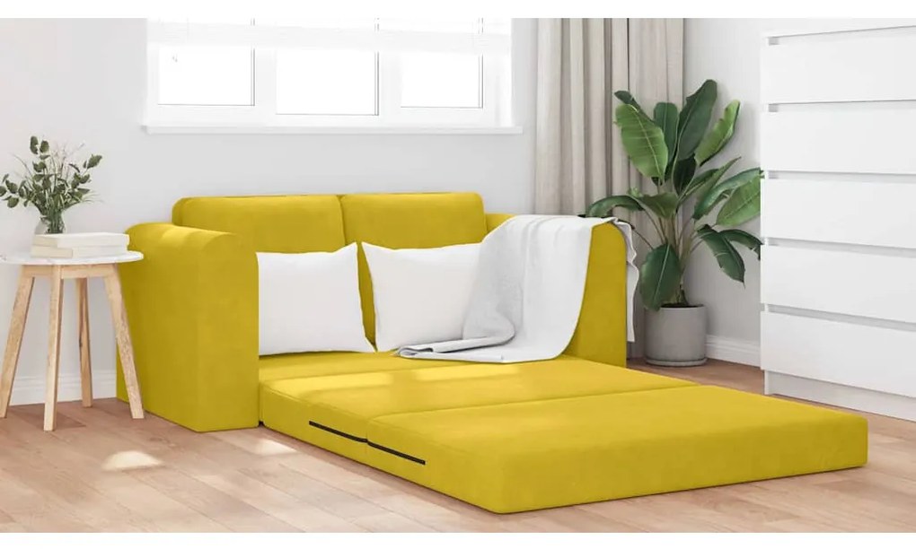 Sofá-camas de chão 2 em 1 Amarelo 148x71x83 cm Veludo