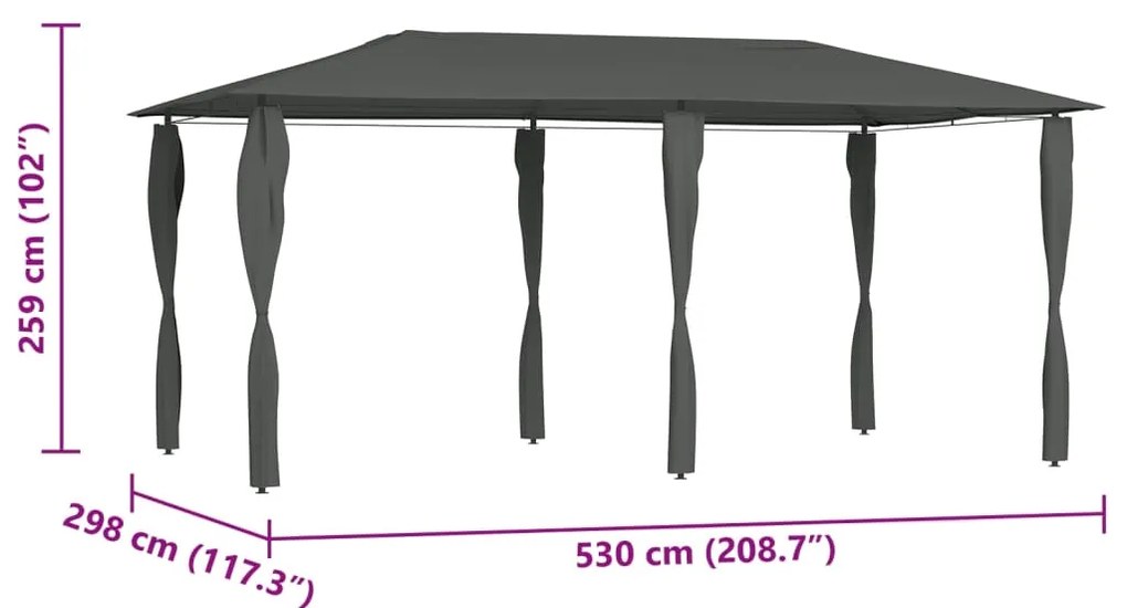 Gazebo 2,98x5,3x2,59 m com capas para postes 160 g/m² antracite