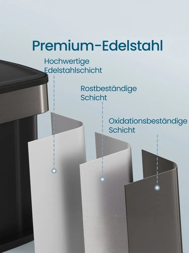 Caixote do lixo de cozinha 47,6 x 37,7 x 66,9 cm com dois compartimentos e tampa de fecho suave em aço cinza ardósia